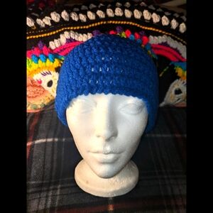 Handmade Crochet Blue Ponytail  Beanie Hat
